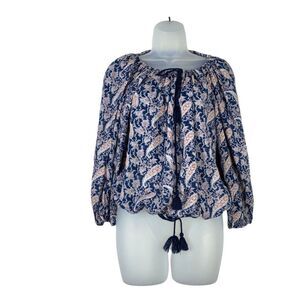 Denim & Supply Ralph Lauren Peasant Top Womens XS Blue Red Paisley Blouse